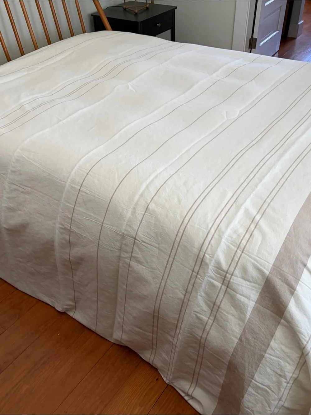West Elm Neutral Stripe Hemp & Cotton, King Duvet Cover - Cream and Tan